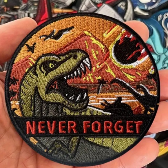 Dinosaur Embroidered Patch, Never Forget - Picture 3 of 5